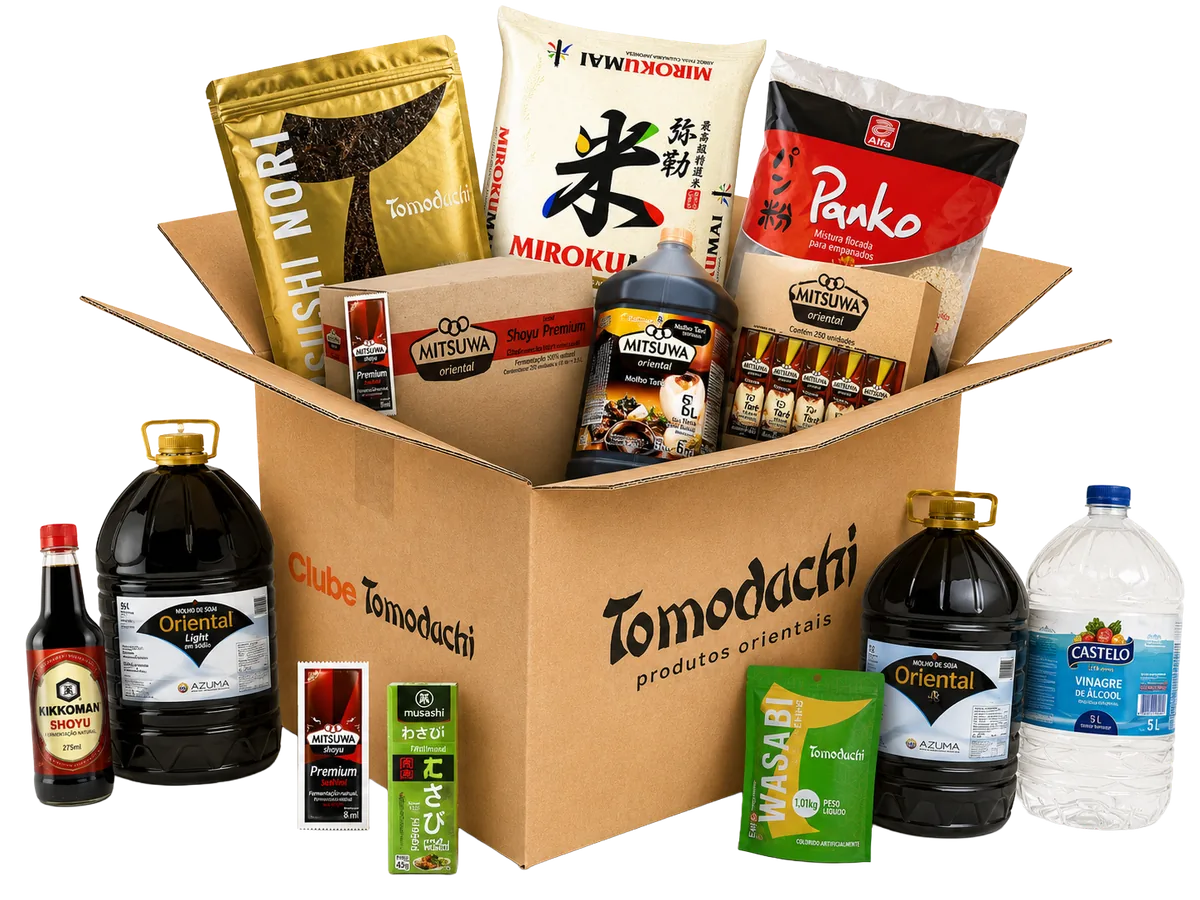 Caixa do Clube Tomodachi com produtos orientais